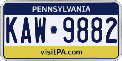PA license plate KAW9882