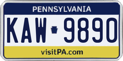 PA license plate KAW9890