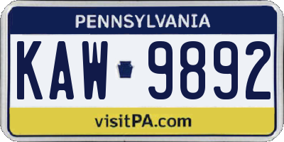 PA license plate KAW9892