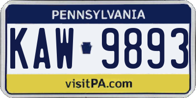 PA license plate KAW9893