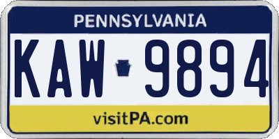PA license plate KAW9894