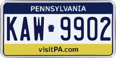 PA license plate KAW9902