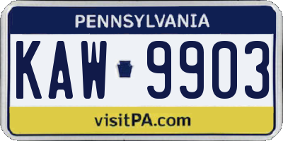 PA license plate KAW9903