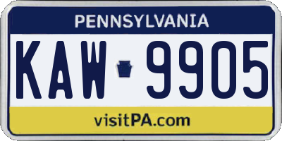 PA license plate KAW9905