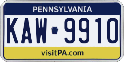 PA license plate KAW9910