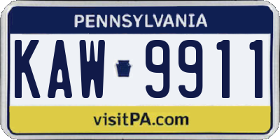 PA license plate KAW9911
