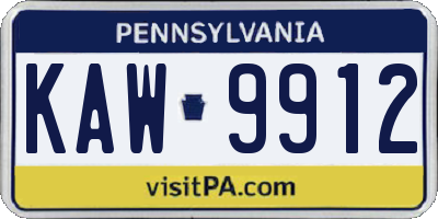 PA license plate KAW9912