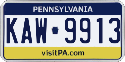 PA license plate KAW9913