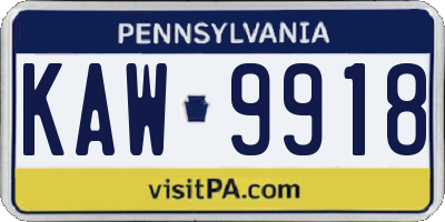 PA license plate KAW9918