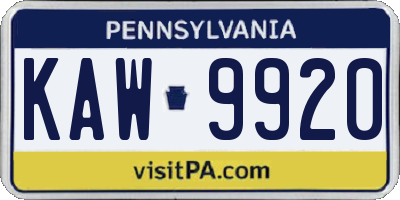 PA license plate KAW9920