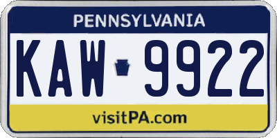 PA license plate KAW9922