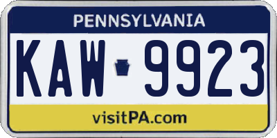 PA license plate KAW9923