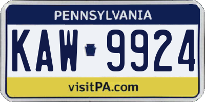 PA license plate KAW9924