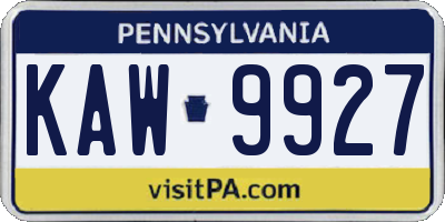 PA license plate KAW9927