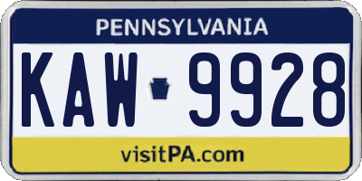 PA license plate KAW9928