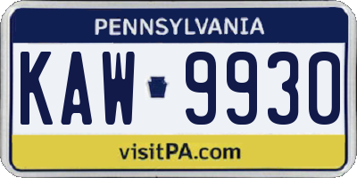 PA license plate KAW9930