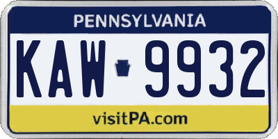 PA license plate KAW9932