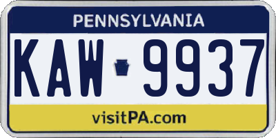 PA license plate KAW9937