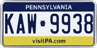 PA license plate KAW9938
