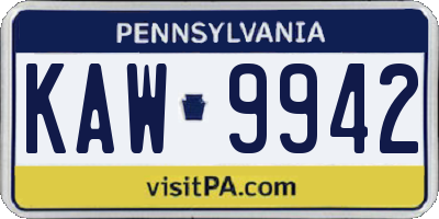 PA license plate KAW9942