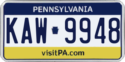 PA license plate KAW9948