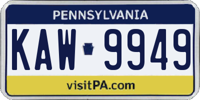 PA license plate KAW9949