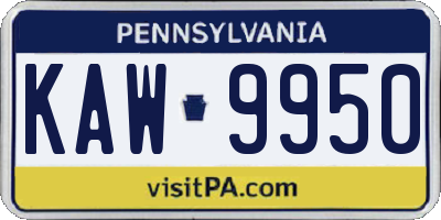 PA license plate KAW9950