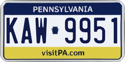 PA license plate KAW9951