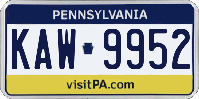 PA license plate KAW9952