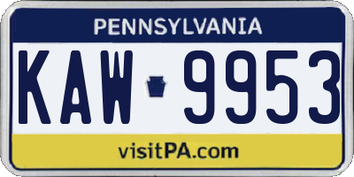 PA license plate KAW9953