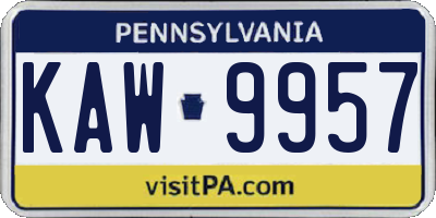 PA license plate KAW9957
