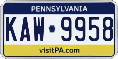 PA license plate KAW9958