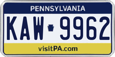 PA license plate KAW9962
