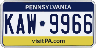 PA license plate KAW9966