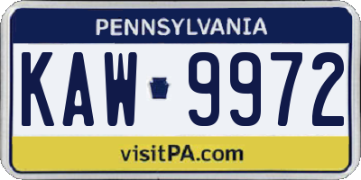 PA license plate KAW9972