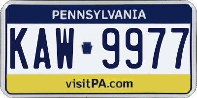 PA license plate KAW9977