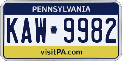 PA license plate KAW9982