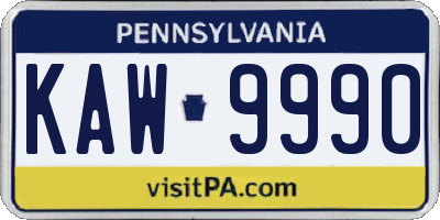 PA license plate KAW9990