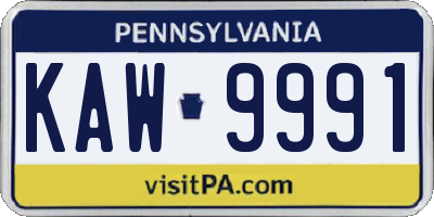 PA license plate KAW9991