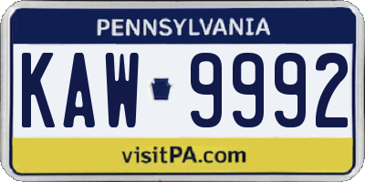 PA license plate KAW9992