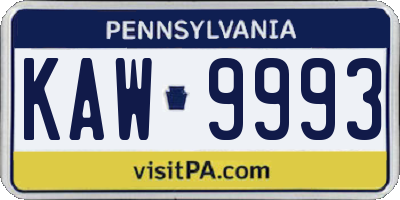 PA license plate KAW9993