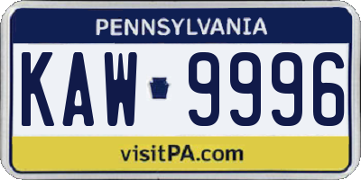 PA license plate KAW9996