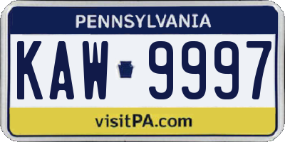 PA license plate KAW9997