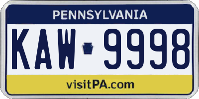 PA license plate KAW9998
