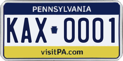 PA license plate KAX0001