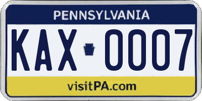 PA license plate KAX0007