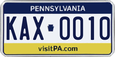 PA license plate KAX0010