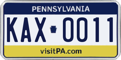 PA license plate KAX0011