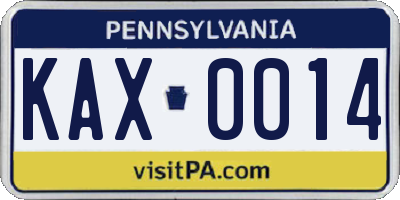 PA license plate KAX0014