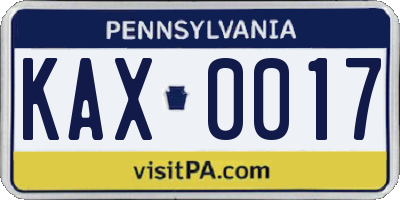 PA license plate KAX0017